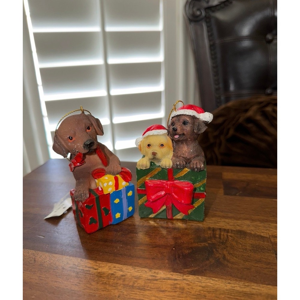Lab Dog‎ Christmas Ornaments Gift Box Festive Bow Holiday Decor New lot
